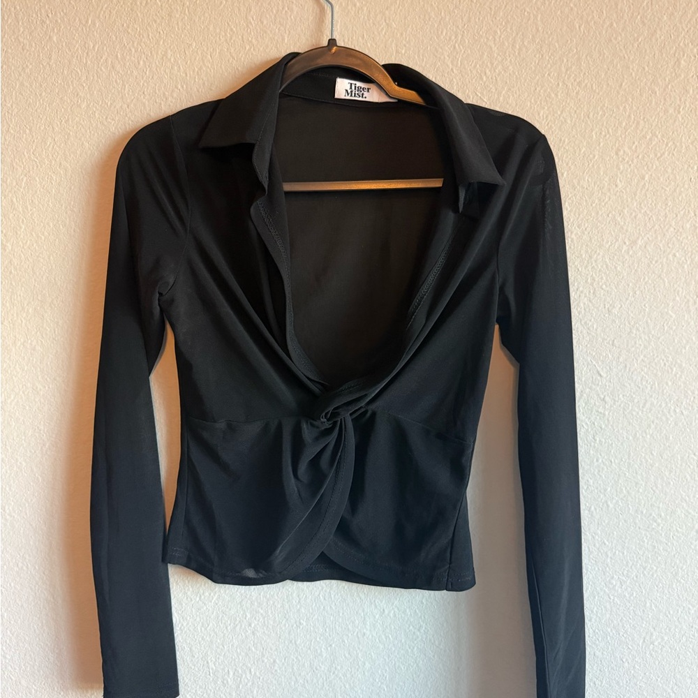 Tiger Mist Black Twist Front mesh Top